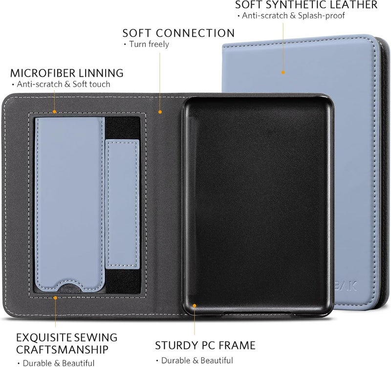 CoBak Case for 6" E-Reader - PU Leather Smart Cover with Auto Sleep/Wake & Hand Strap, not Compatible with Kobo Clara,Purple Skin - Image 3